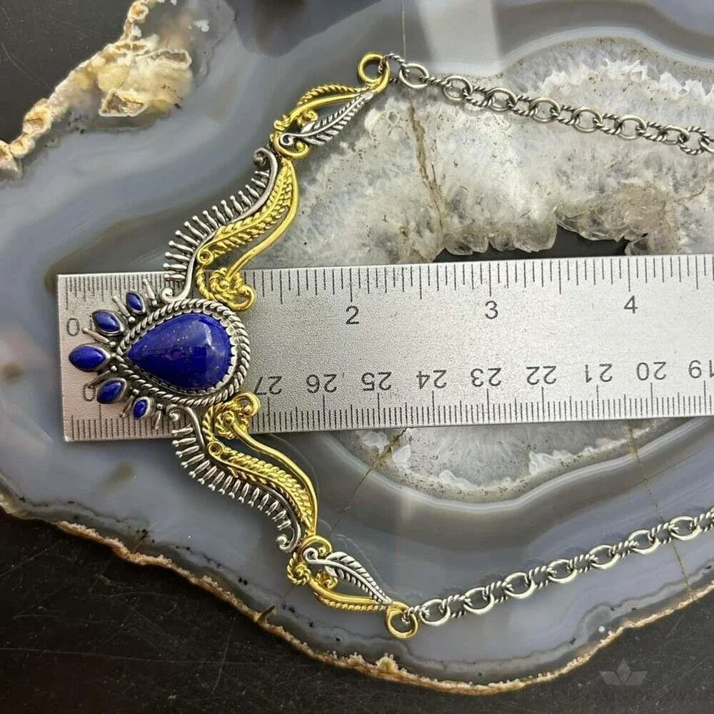 Carolyn Pollack Sterling Silver & Brass Lapis Decorated 15